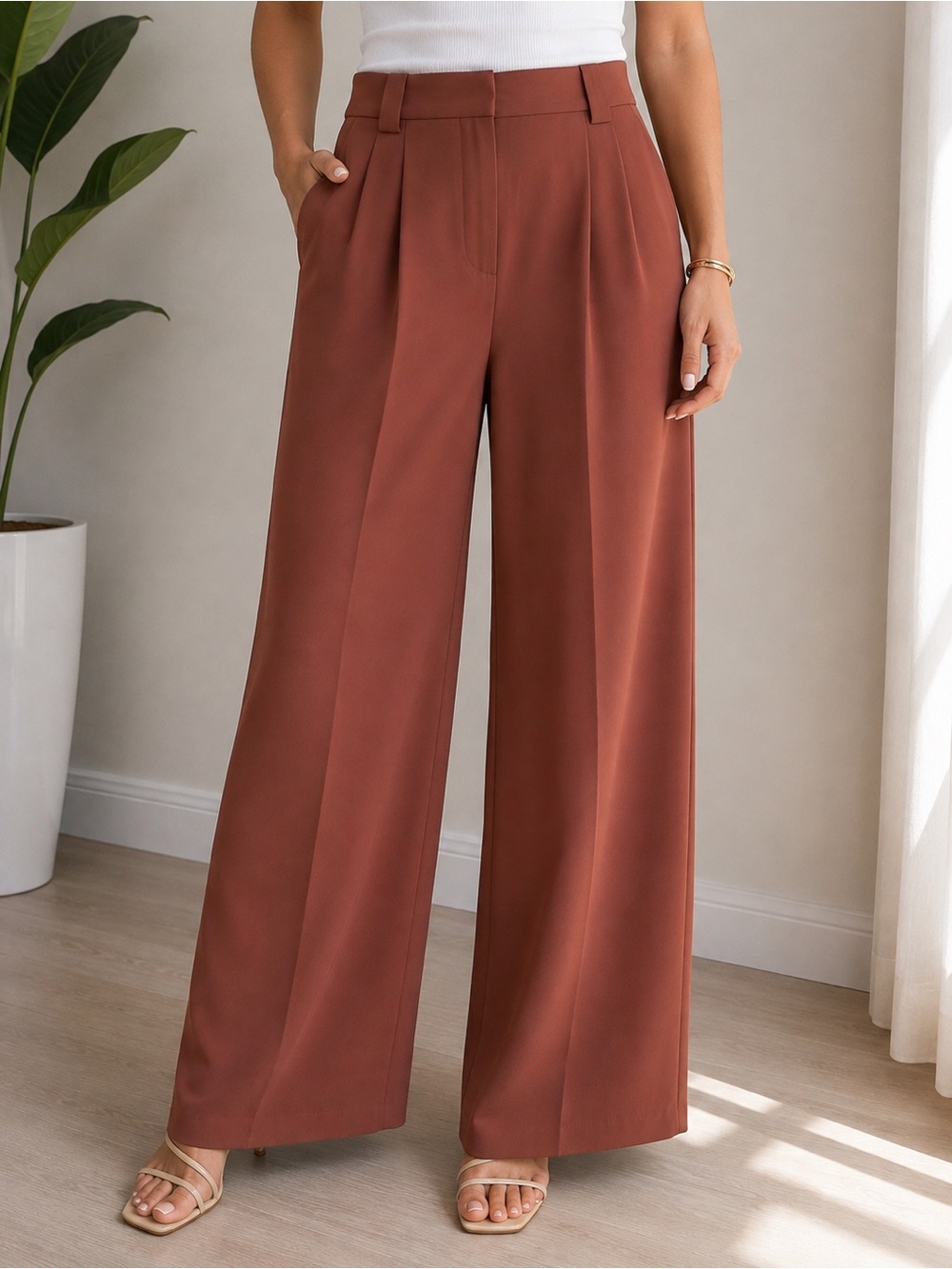 Express High Rise Wide Leg Pants Women’s Size 8 Rust Brown Trouser